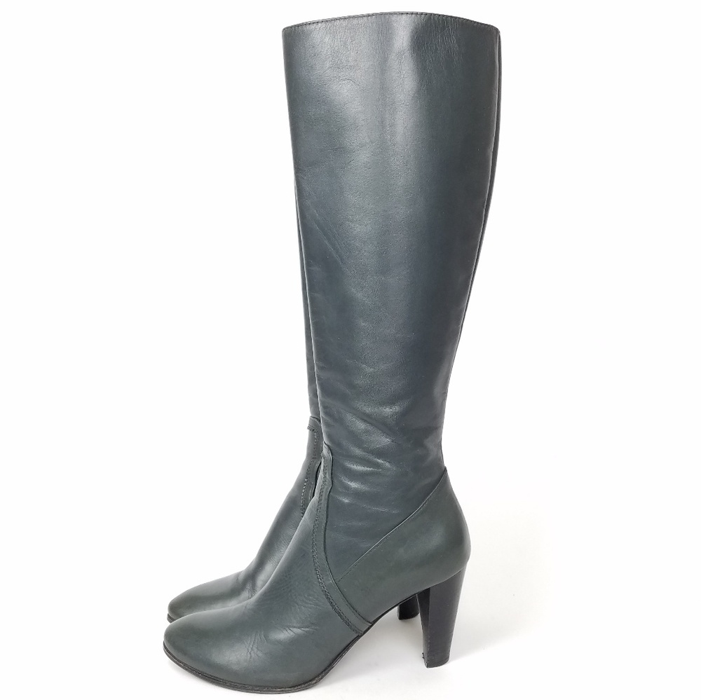 Barneys NY gray tall leather heeled boots 36.5